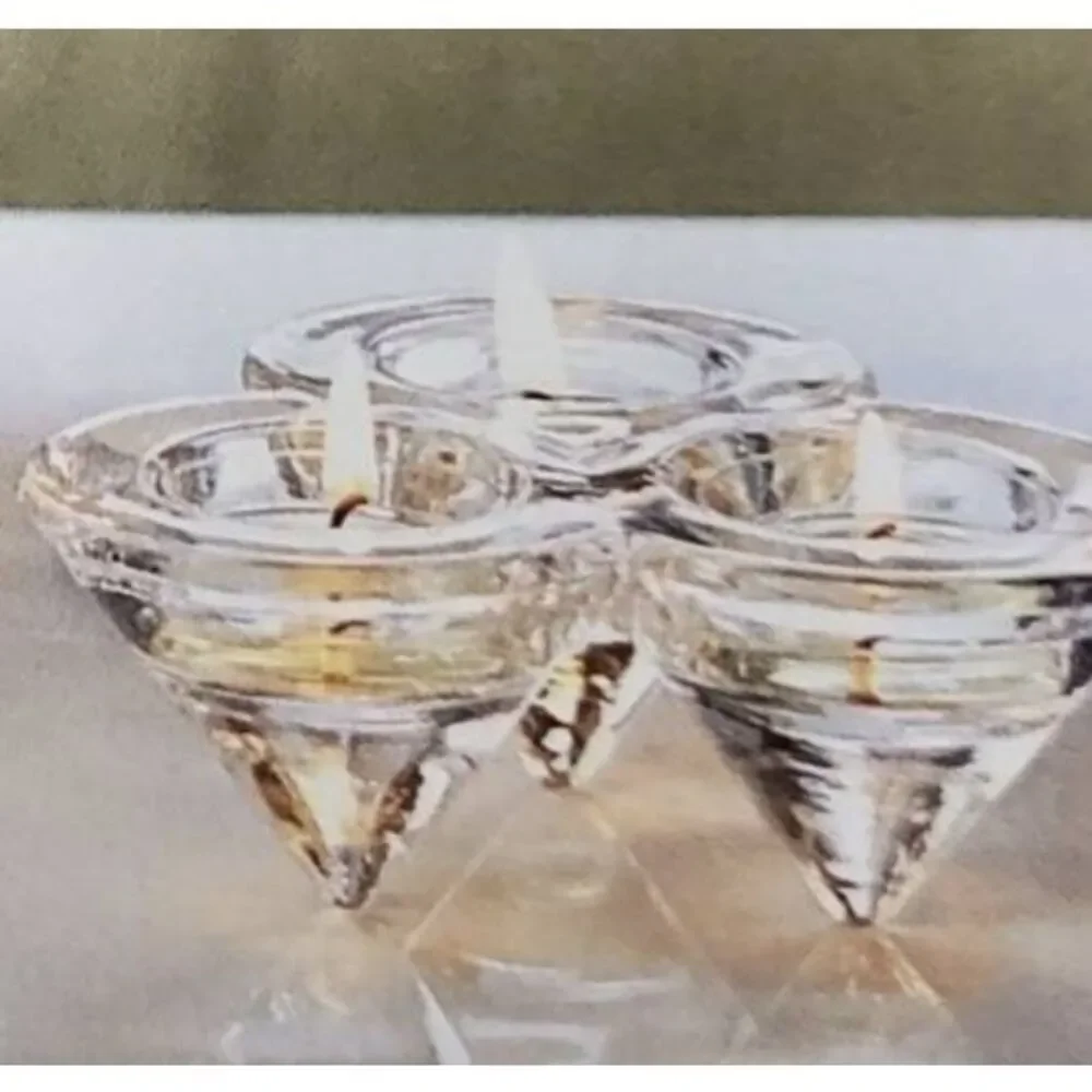 🩵Partylite Glass Diamond Tealight Trio Holder - Picture 2 of 8